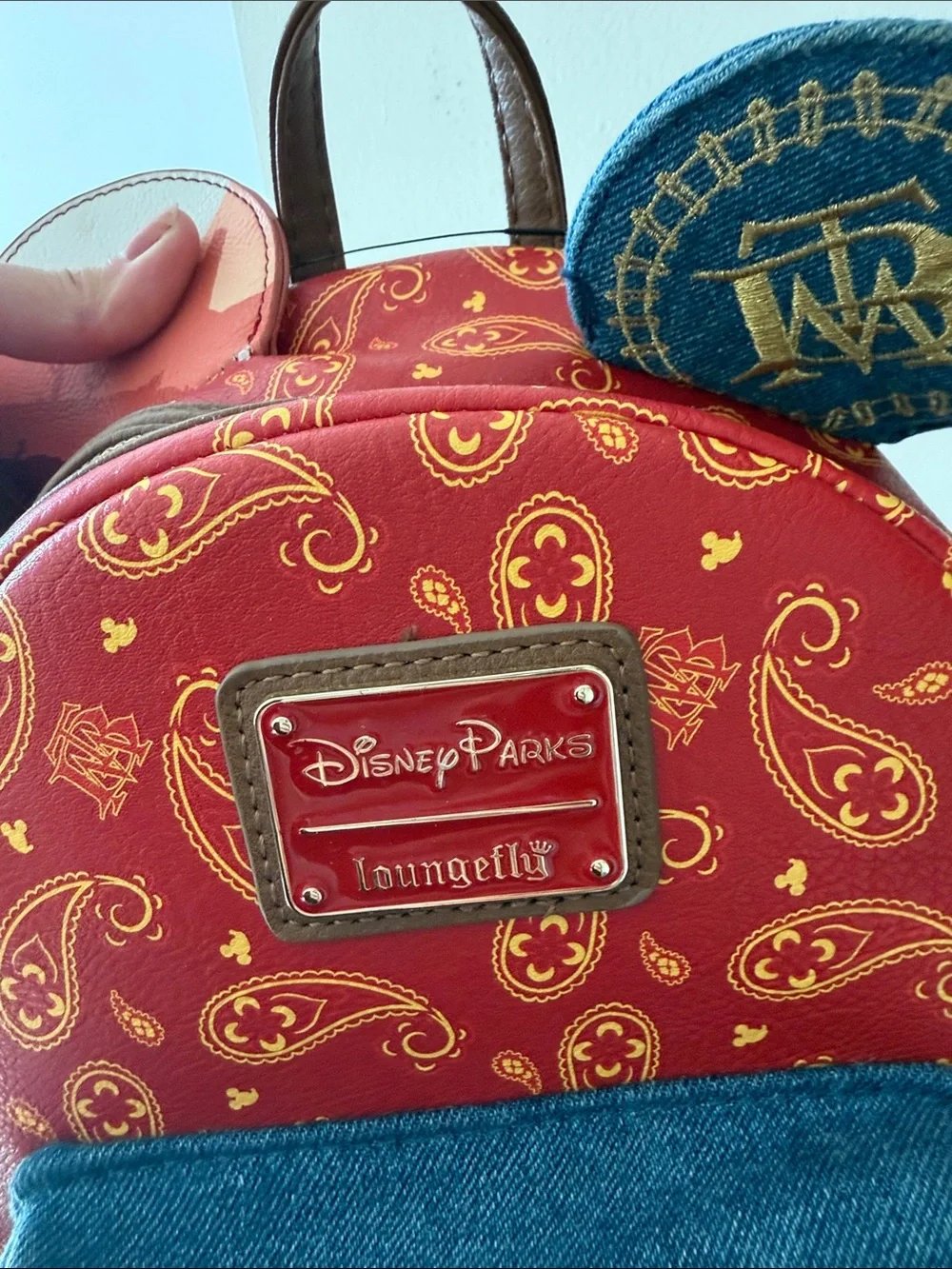 Loungefly Red Paisley Kids Mini Backpack with Denim Front Pocket